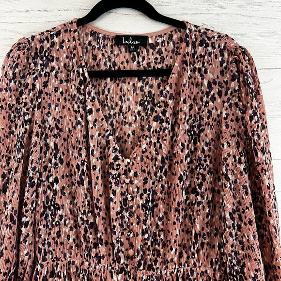 Lulu’s Pink Leopard Print Fit and Flare Crinkle Mini Dress Size M - Picture 5 of 13